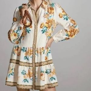 Floral Tiered Mini Shirt Dress by Anthropologie